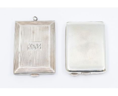 A George V engine turned silver match box holder, the centre engraved with initials, with suspension ring, hallmarked by Will