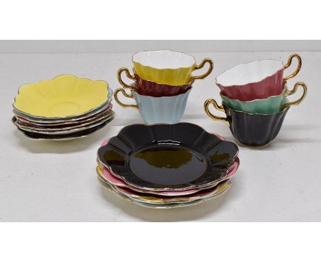 A collection of china and ceramics including Royal Stuart coloured cups and saucers, teapots, some hunting related glass ware