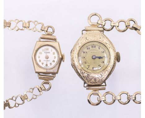 Two 9ct gold ladies vintage wristwatches to include an early 20th century Swiss made watch with foliate case on a plated stra