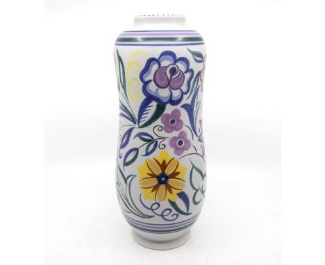 Poole Pottery: A Poole Pottery floral pattern vase on white ground. Height approx 32cm. Marks to the base.