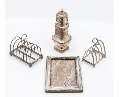 A collection of silver items to include a small two toast rack, measuring approx 80 x 55 x 90mm, Sheffield 1959, maker Franci