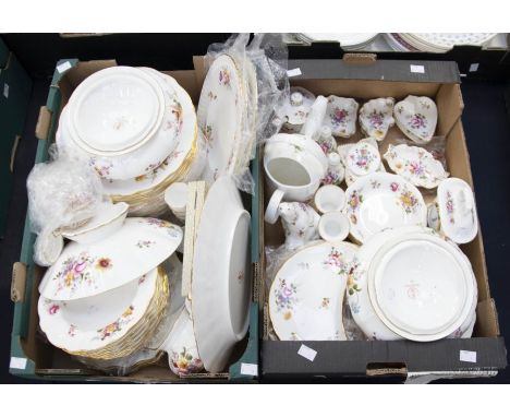 An extensive Royal Crown Derby "Derby Posies" dinner service comprising: 15 dinner plates with wavy flared rims; 6 lunch plat