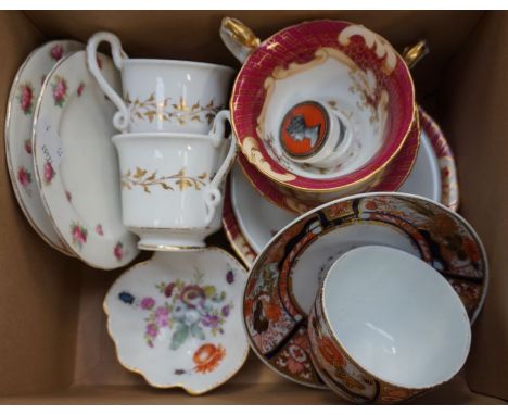 A collection of ceramics to include:A pair of 19th Century Spode pattern no: 3886 teacups, painted with pink roses, gilt heig