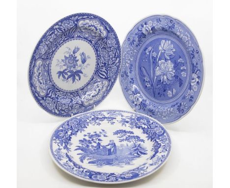 Three modern blue and white Spode cab plates along with the Canterbury collection of cabinet plates