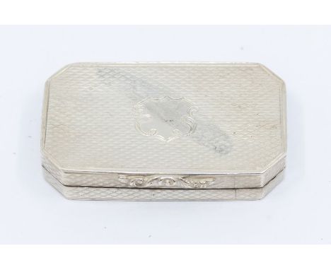 A William IV silver vinaigrette, rectangular with canted corners, engine turned decoration, the centre with vacant cartouche,