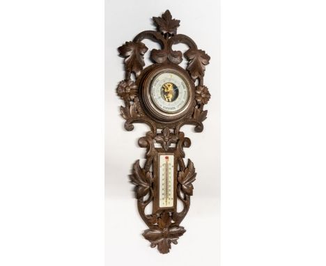 Early Edwardian wall barometer. Carved case, dated Mars 1926 on rear of case. AF condition