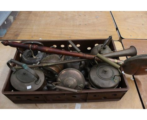 Collection of 19th and early 20th Century copper and brass wares ie. coal buckets, cooking pots, water urns, kettles, bed pan