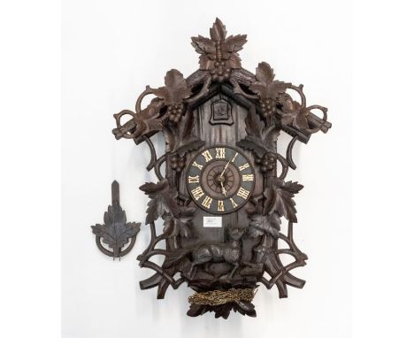 Black Forest cuckoo clock. Late Victorian / early Edwardian with two-train movement. Chiming on a gong. 5.5 inch dial. Case c