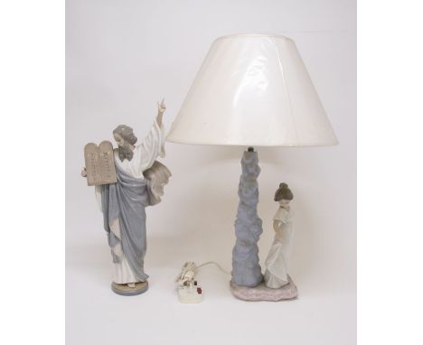 Lladro figure of Moses along with a Nao lamp