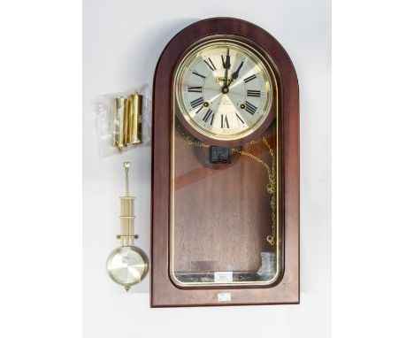 A modern Vienna-style manual wall clock. 'Maxim' on dial. Two train movement, pendulum and two weights. Made in Korea label o