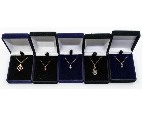 A collection of 9ct gold and gemstone jewellery to include a blue zircon set open work drop pendant, length approx 25mm, a sm