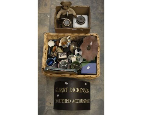 Mixed collection of ceramics including USSR trinket box, accountant signe 1950s tray (glass), teddy etc
