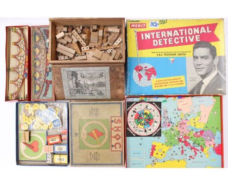 Games: A collection of four vintage boxed games to comprise: Marble Bridge, Chad Valley Shoc, Merit Detective and Universal B