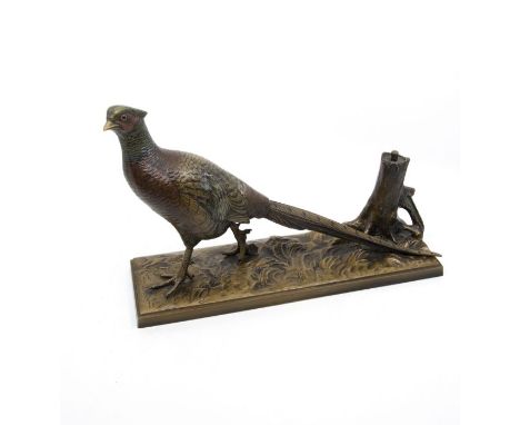 A Spelter model of a pheasant with novelty lighter