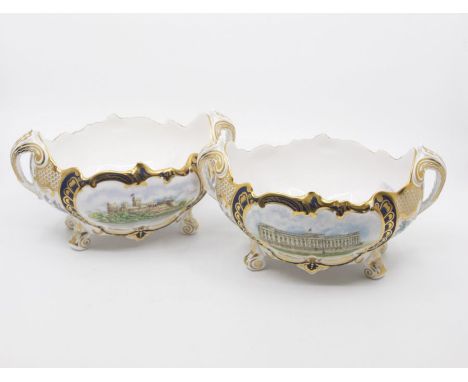 A pair of Spode limited edition&nbsp;twin handled commemorative centrepieces, commemorating the Golden Jubilee of H.R.H. Quee