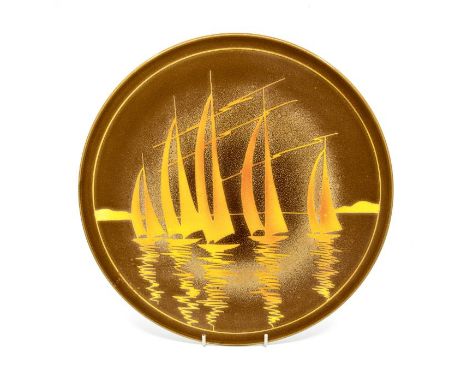 Poole Pottery: A Poole Pottery Aegean charger with ship design, shape mark 5. Diameter approx 35cm. Marks to the base.