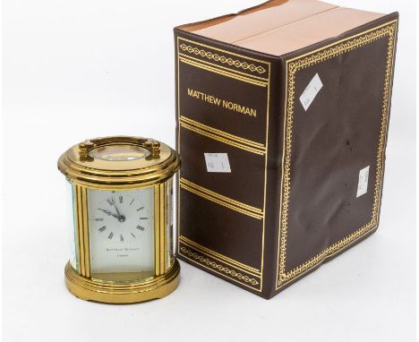 20th Century Matthew Norman of London brass carriage clock in box, working order