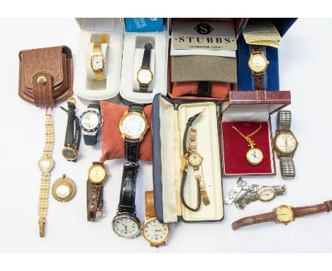 A collection of ladies and gents wristwatches to include a 9ct gold Rotary ladies watch, round mother of pearl dial with gate