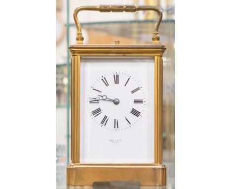 Large early 20th Century French brass carriage clock in case