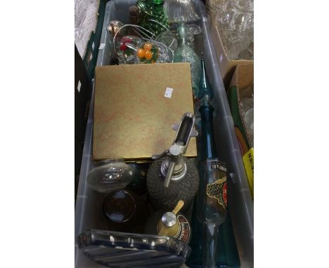 Large collection of glass ware including decanters, vases, glass pots, dishes, trinket dishes etc