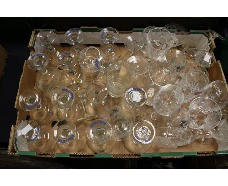 Collection of Babycham cherry charm vintage glasses along with other cut glass glasses and other glass items