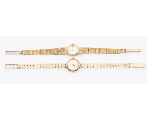 Two ladies 9ct gold watches, including one Rotary and one Trebex both on 9ct gold straps, along (with extra links in a bag) t