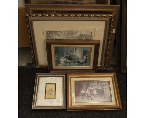 Collection of prints, tapestry along with oil on board by Keith Harvey entitled 'A Fine Morning'