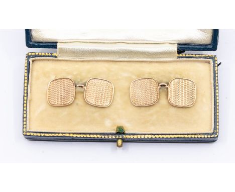 A pair of 9ct rose gold engine turned cufflinks, approx 12mm square,&nbsp;G H Johnstone &amp; Co, Birmingham 1926, gross appr