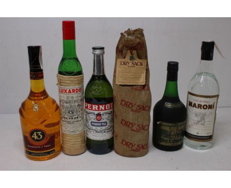 A Selection Of Spirits To Include A Bottle Of Dry Sack Sherry, A Bottle of Ron Blanco Maroni, A Bottle Of Luxardo Sambuca, A 