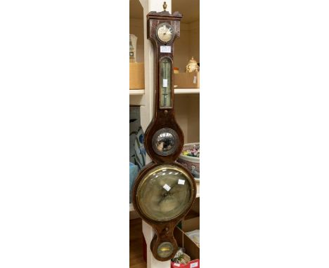 Late Georgian mahogany banjo barometer Macclesfield along with early 20th Century oak wall barometer