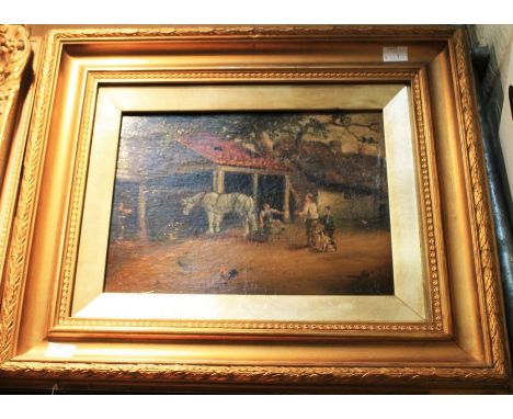 H Thomas Bromley (fl.1883-1938)The Farriersoil on panel, 20.5 x 28cm signed with monogram lower right, signed and dated 1884 