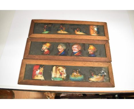 Boxed hand painted fairy tale lantern slides, 12 in total