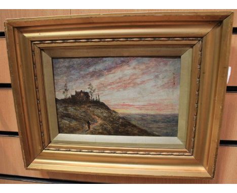 19th Century SchoolFigure on moonlit pathoil on panel, 14.5 x 21.5cm (paint loss to top right section)