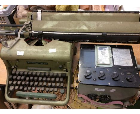 Mid 20th Century Imperial typewriter, two sets of vintage scales and volt meter