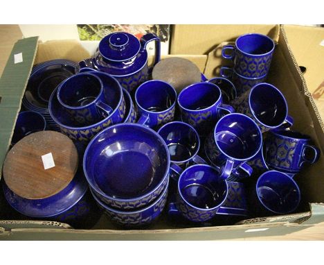 A collection of china, ceramics and cut glass including Hornsea used coffee and dinner service, Victorian blue and white Spod