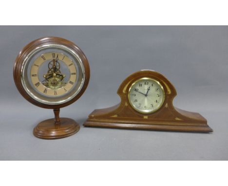 Two modern mantle clocks to include a mahogany and inlaid eight day clock, largest 24cm (2)