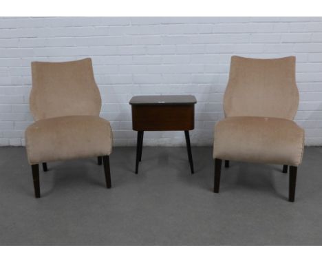 Vintage Amorco sewing table and a pair of&nbsp; chairs with beige velour upholstery, chairs 71cm high, (3)