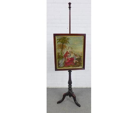 19th century mahogany pole screen with a tapestry panel, on tripod legs, 53 x 178cm