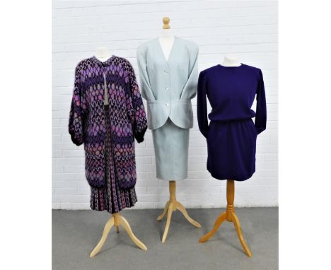 Vintage clothing to include Yves Saint Laurent Rive Gauche purple dress with black buttons, size 38, Etienne Aigner skirt and