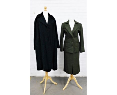 Holland &amp; Holland of London green wool jacket and skirt, size 10 / 12, vintage Cruickshank Salon black wool coat (2)