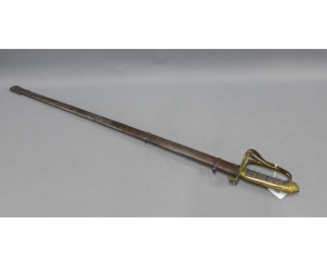 Victorian Infantry sword with brass hilt and shagreen handle, complete with scabbard, overall length 100cm 