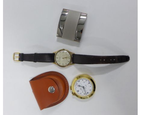 Gents Bentina Star vintage 9ct gold cased wrist watch, Swiza travel clock and a Baume &amp; Mercier travel clock (3) 