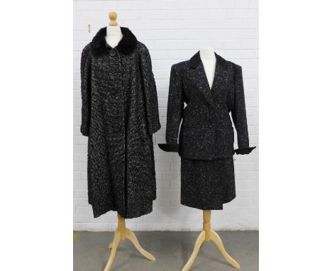 Yves Saint Laurent Rive Gauche black and white wool jacket and skirt suit together with a vintage Cruickshank Salon wool coat