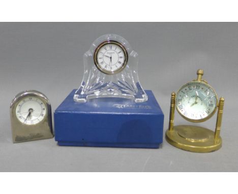 Waterford Crystal mantle clock, West end Watch  Company bedside clock and another (3) 