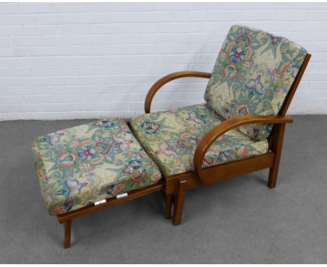 Vintage bentwood style chair with footstool, with Morris style loose cushions, 67 x 82 x 108cm 