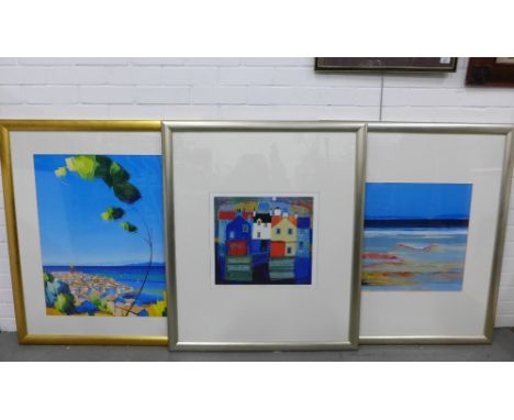 George Birrell 'Seatown' a limited edition colour print, No/ 2225 / 875, signed in pencil, together with two other framed pri