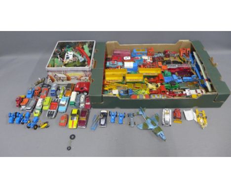 A quantity of vintage diecast cars and vehicles to include Corgi and dinky, etc all playworn condition (a lot)