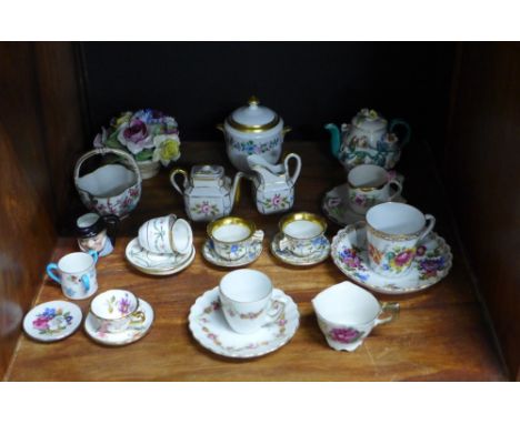 Miniature pottery and porcelain cups and saucers to include Hammersley, Crown Staffordshire, etc (a lot) 