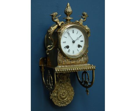 Late 19th century French brass bracket clock with white Roman dial, twin train movement stamped 'Dumoulinneuf Paris, 3209' st