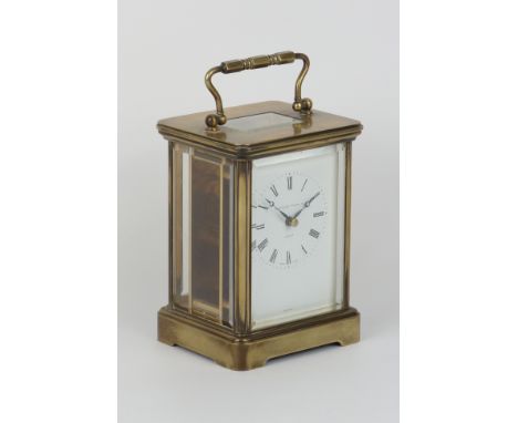 Late 20th century brass carriage clock by 'Matthew Norman, London', 11 jewels Swiss movement, H14.5cm   Condition Report   Cl